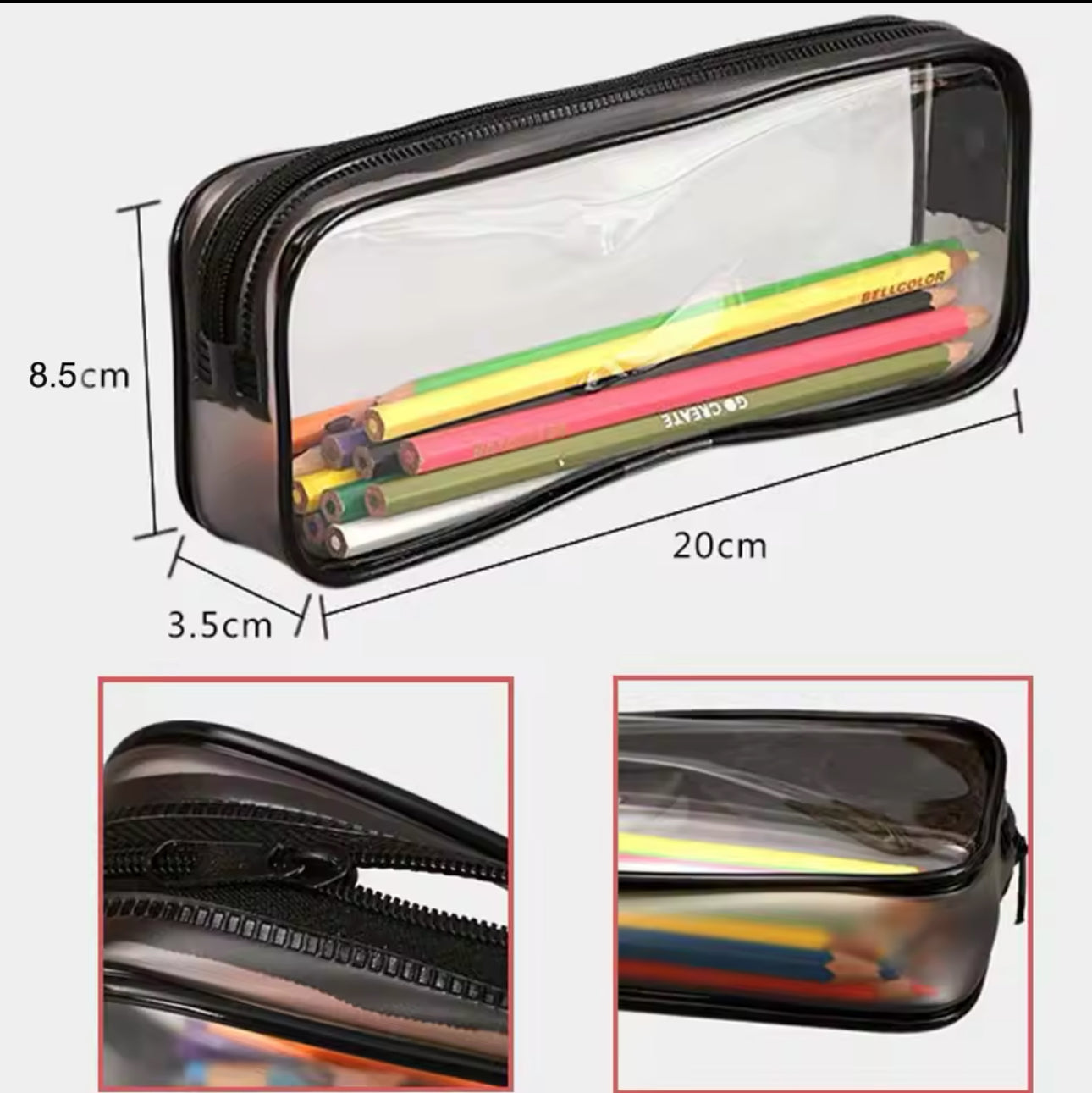 BBTransparent Pencil Case Zipper Simple style Pen Pouch Large Capacity Pen Bag for Students School&Office Stationary Supplies
