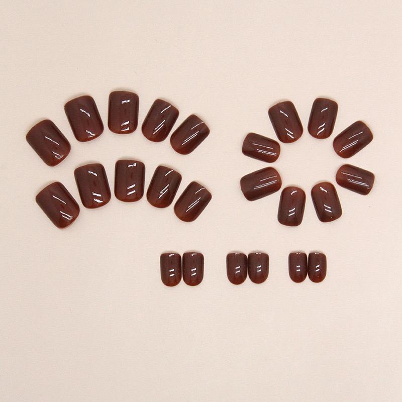 Brown Aesthetic Small Square Nails-Pack of 24 with free stickers BB-111