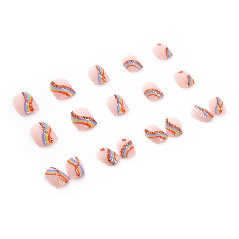 Rainbow short length nails - Pack of 24 with free stickers BB-103