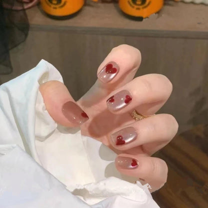 Cat-eye beige heart Nails-Pack of 24 with free stickers BB-118