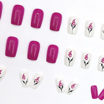 Purple Floral Nails-Pack of 24 with free stickers BB-109