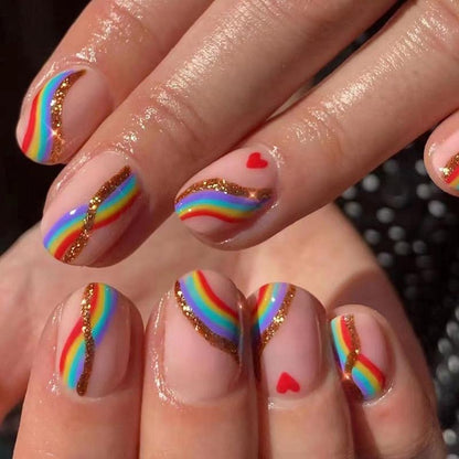 Rainbow short length nails - Pack of 24 with free stickers BB-103