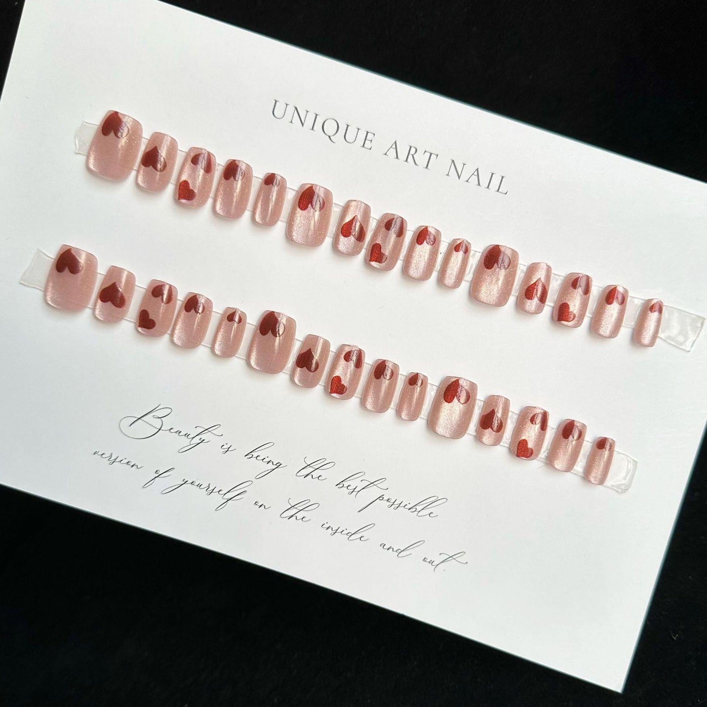 Cat-eye beige heart Nails-Pack of 24 with free stickers BB-118