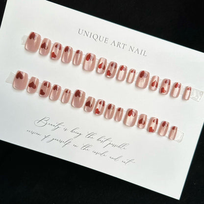 Cat-eye beige heart Nails-Pack of 24 with free stickers BB-118