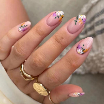 Lilac Floral Natural Nails-Pack of 24 with free stickers-150
