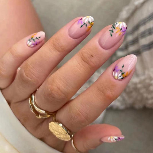 Lilac Floral Natural Nails-Pack of 24 with free stickers-150