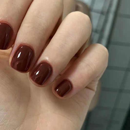 Brown Aesthetic Small Square Nails-Pack of 24 with free stickers BB-111