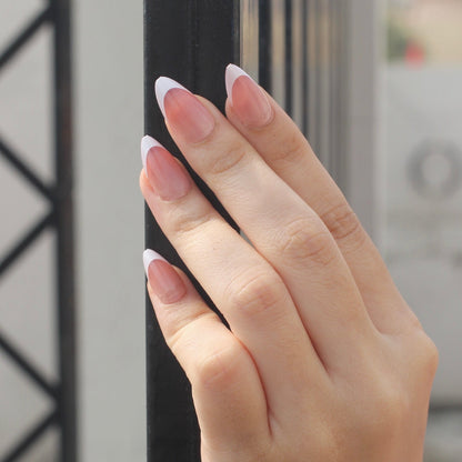 Realistic Almond Glow French Nails - Pack of 24 with free stickers