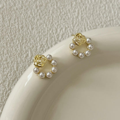 Bb-236 Beaded Rose Earrings