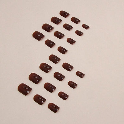 Brown Aesthetic Small Square Nails-Pack of 24 with free stickers BB-111