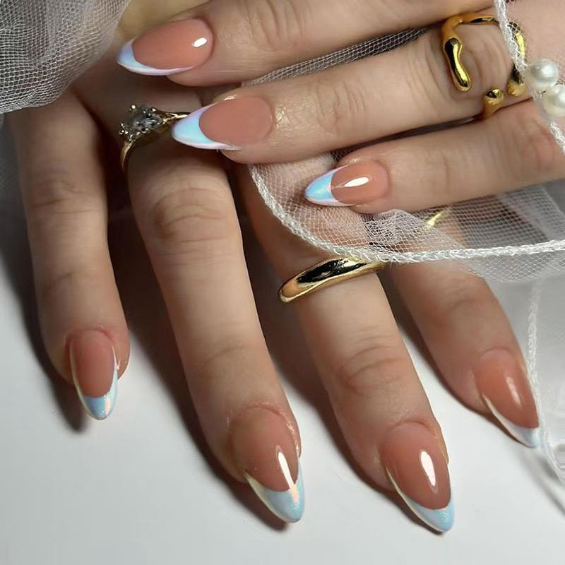 Almond glow french Nails-Pack of 24 with free stickers BB-114