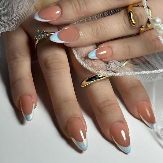 Almond glow french Nails-Pack of 24 with free stickers BB-114