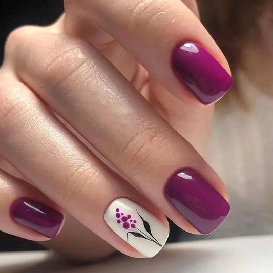 Purple Floral Nails-Pack of 24 with free stickers BB-109