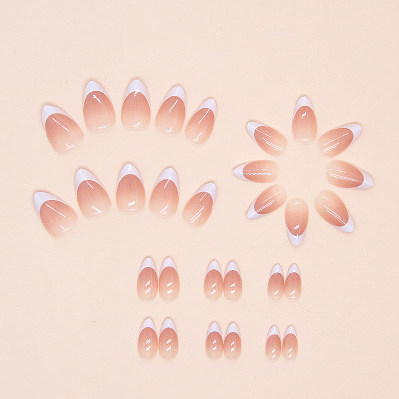 Realistic Almond Glow French Nails - Pack of 24 with free stickers