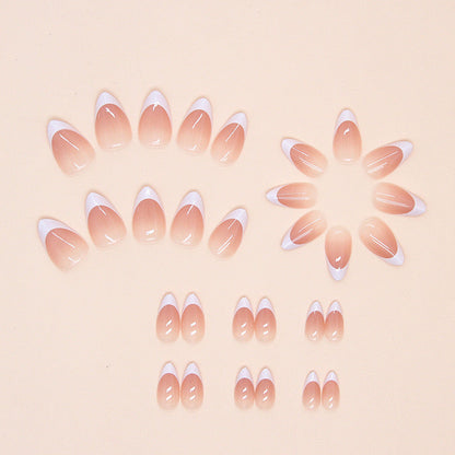 Realistic Almond Glow French Nails - Pack of 24 with free stickers