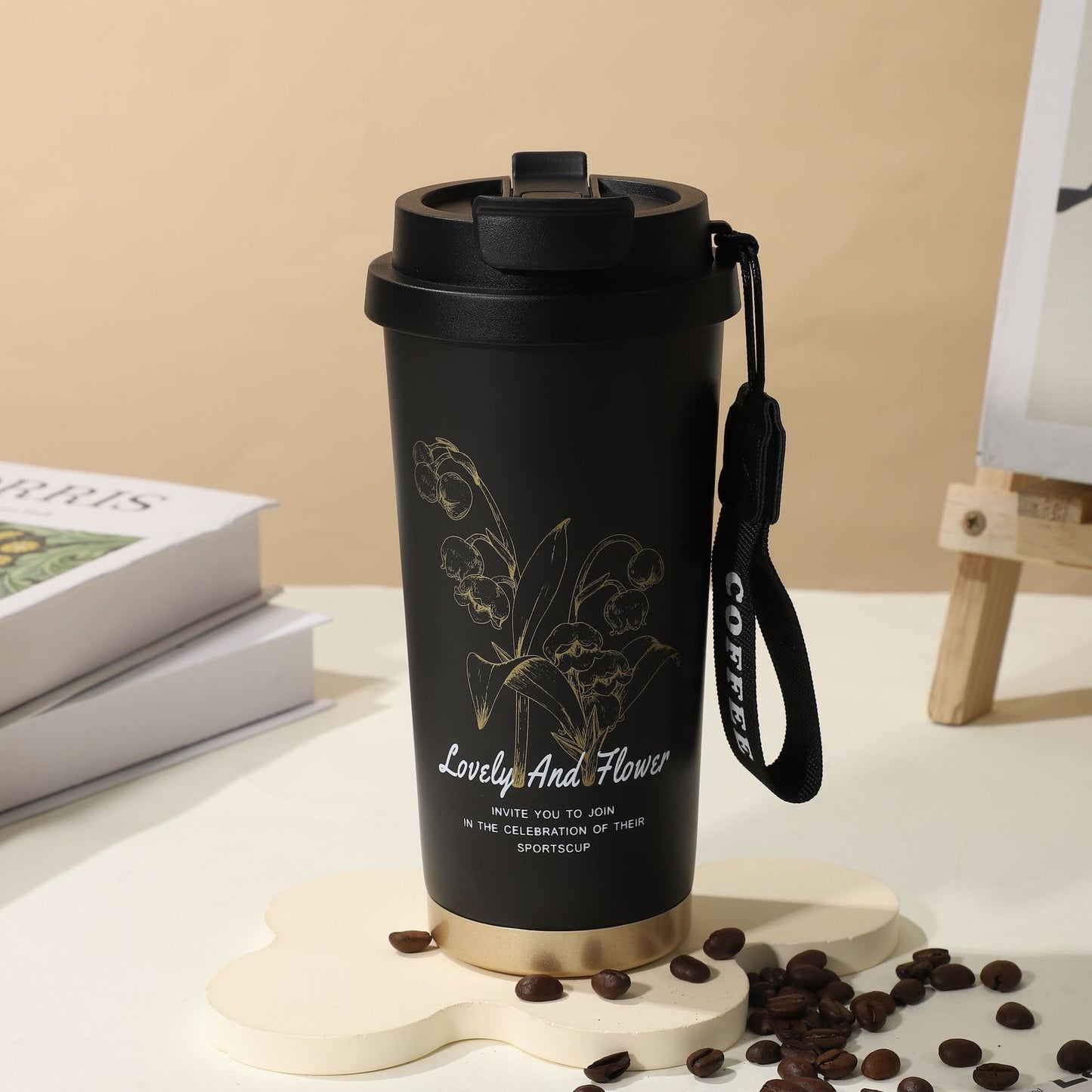 500ml Floral Art Print Anti-Spill Double-Wall Vacuum Stainless Steel Tumbler