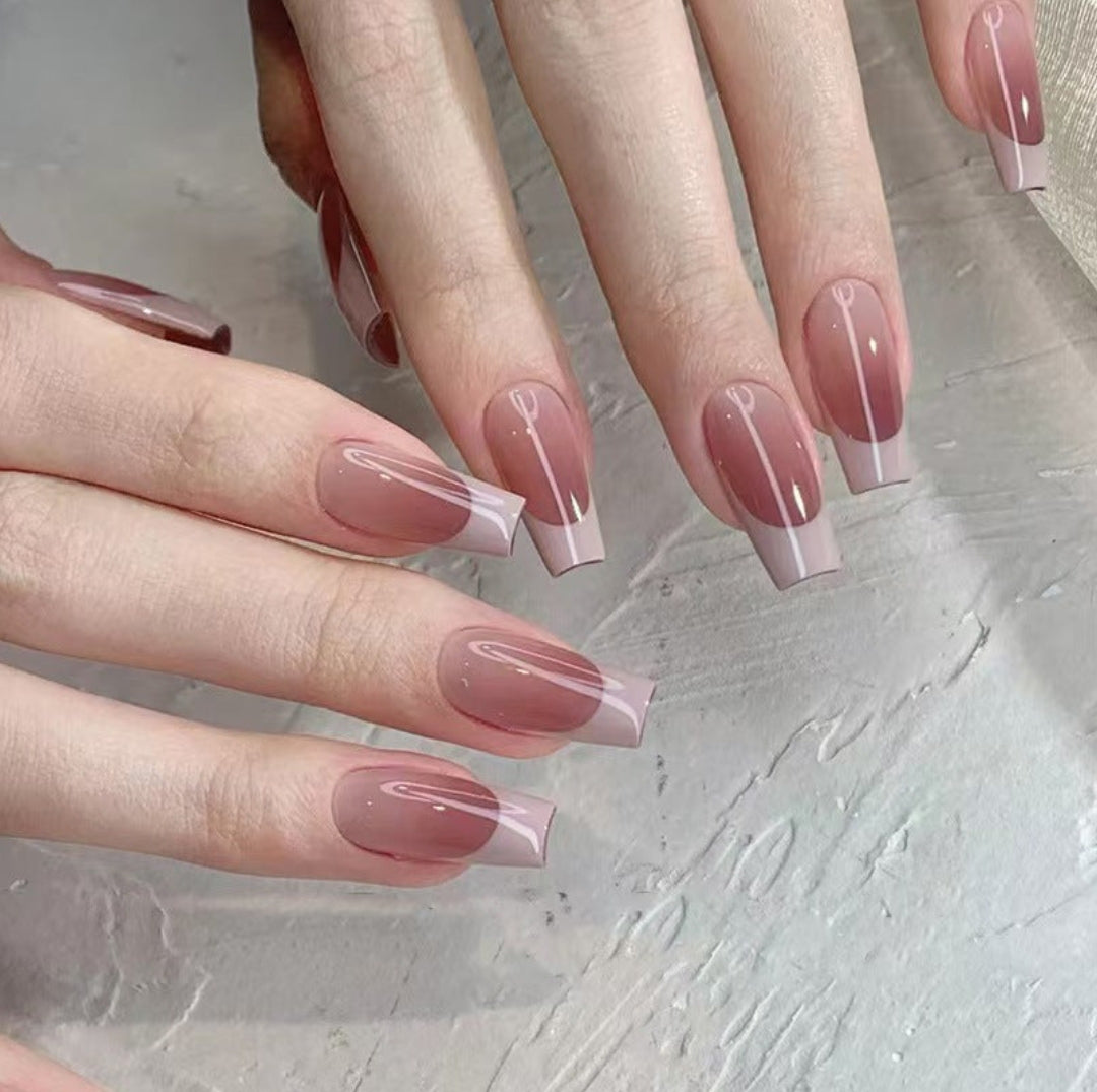 BB 909 French brown and mauve nails free 24 pieces nail kit